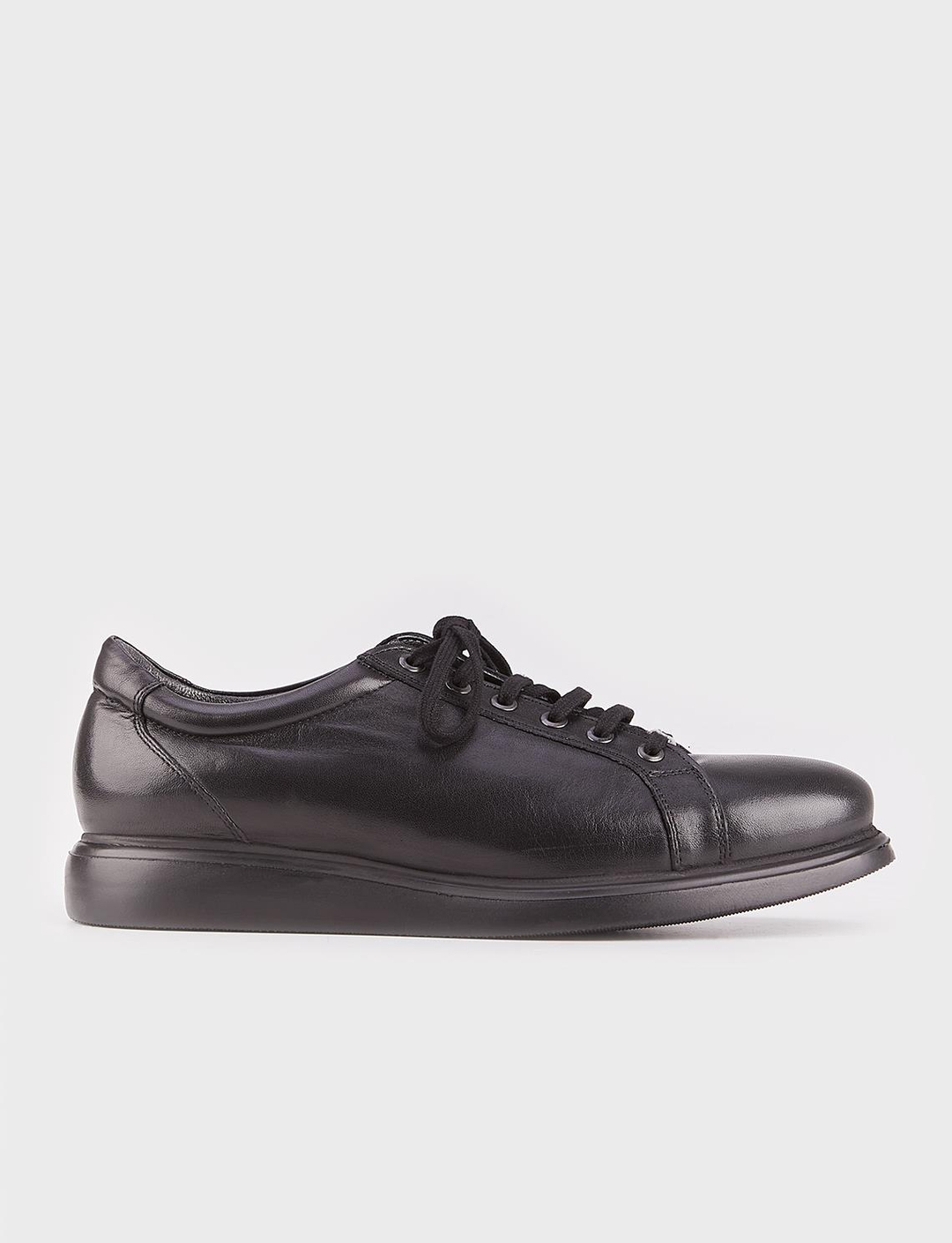 Men Black Genuine Leather Lace Up Casual Shoes