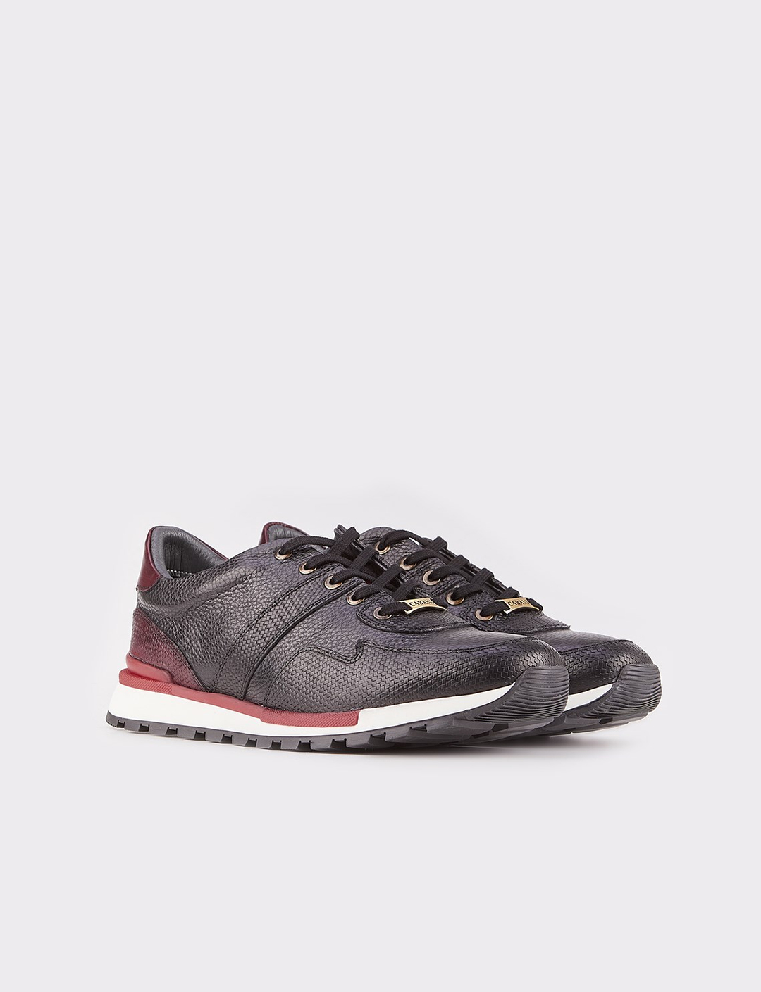 Men Black Genuine Leather Lace Up Sneakers