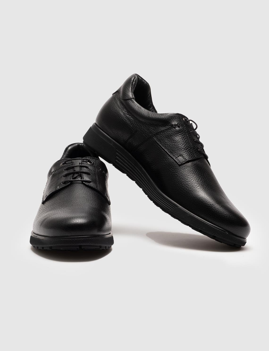 Men Black Genuine Leather Lace Up Casual Shoes