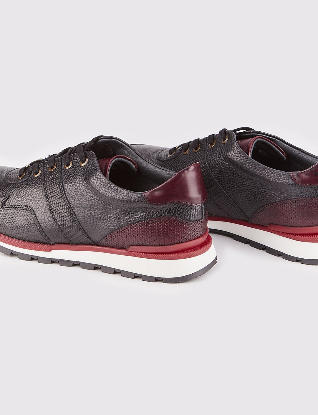 Men Black Genuine Leather Lace Up Sneakers