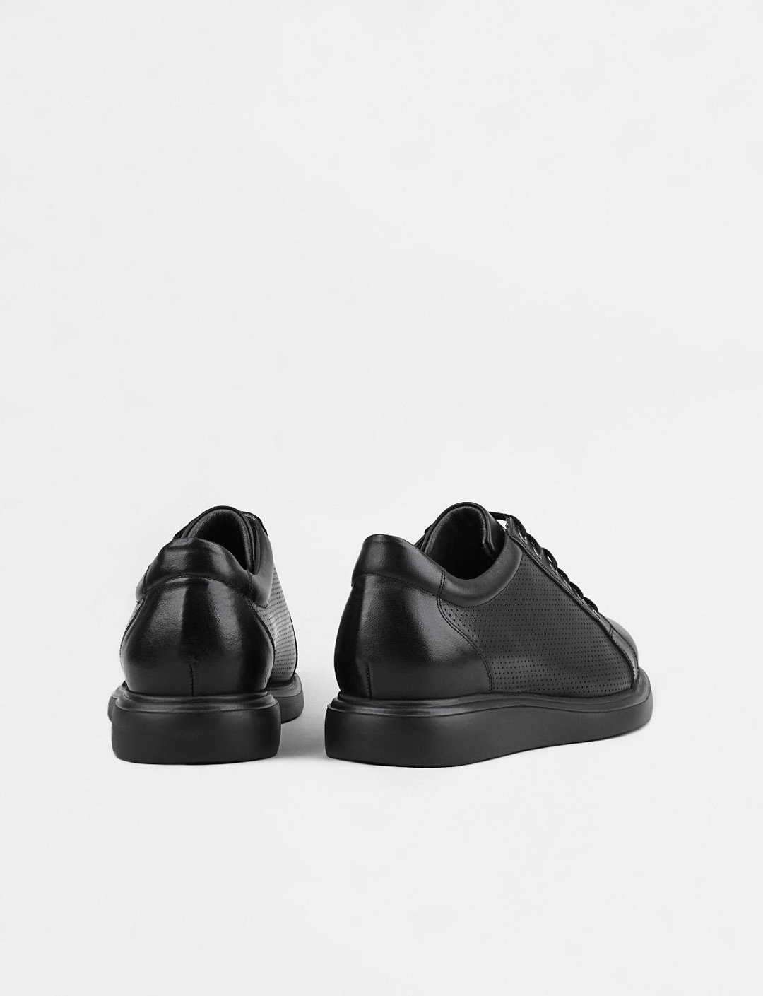 Men Black Genuine Leather Lace Up Casual Shoes