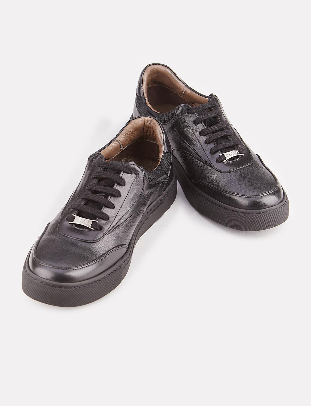 Men Black Genuine Leather Lace Up Sneakers