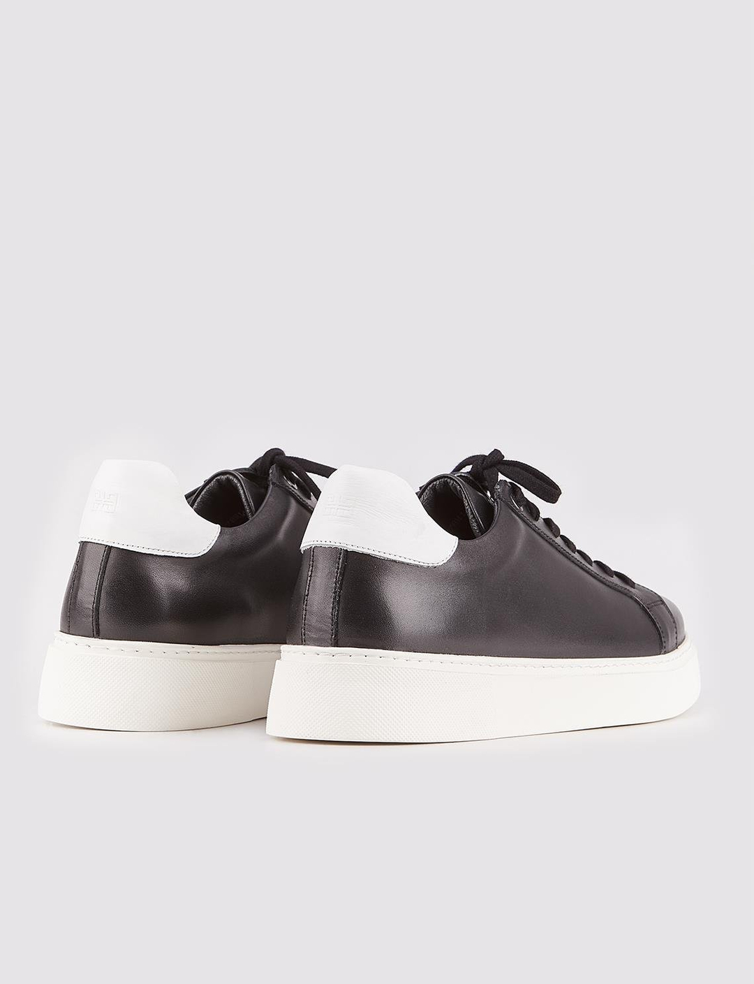 Men Black Genuine Leather Lace Up Sneakers