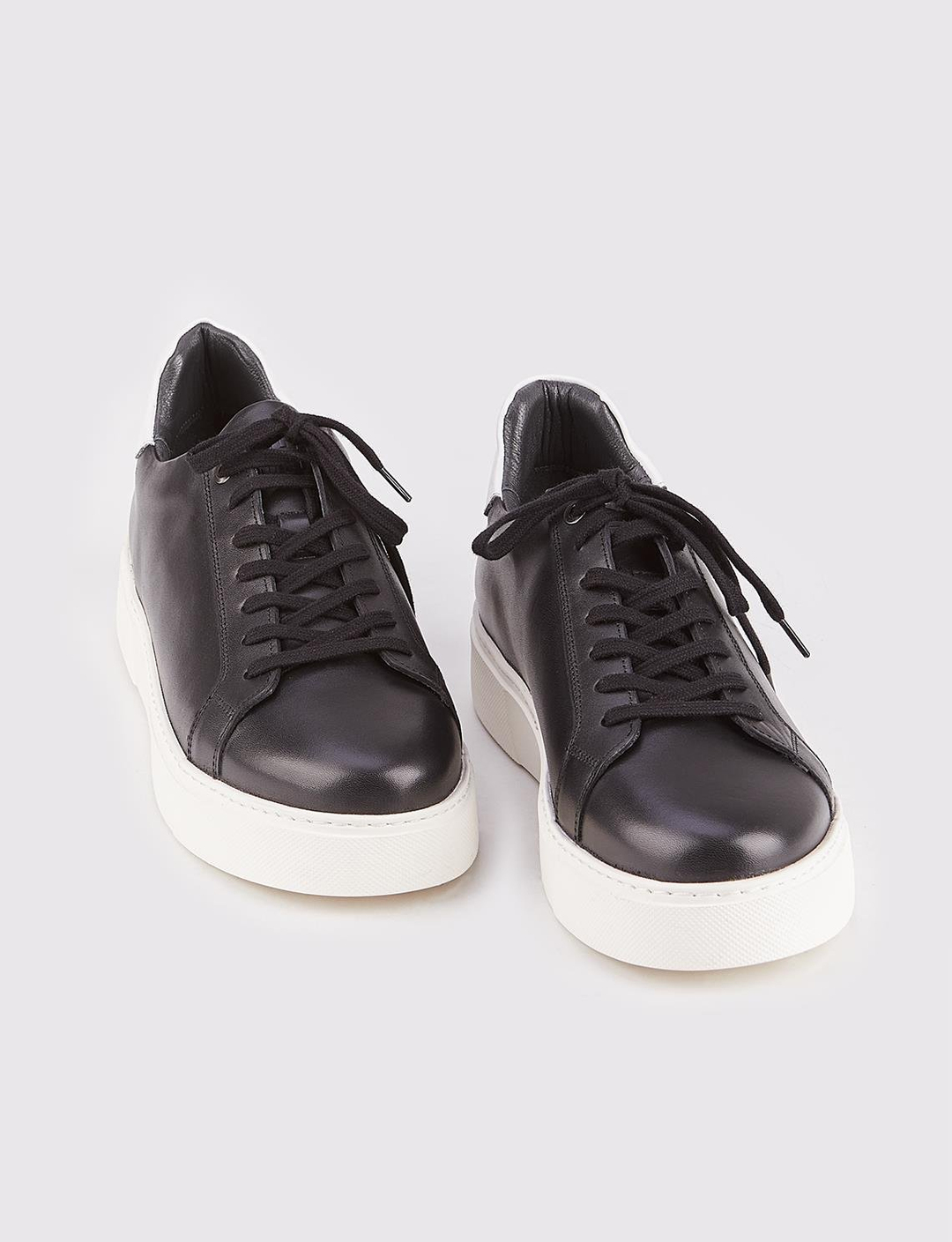 Men Black Genuine Leather Lace Up Sneakers