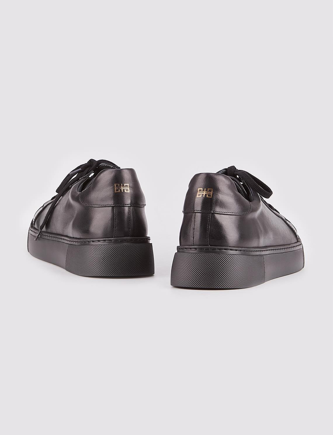 Hakiki Deri Siyah Bağcıklı Eva Tabanlı Sneaker Erkek Spor Ayakkabı