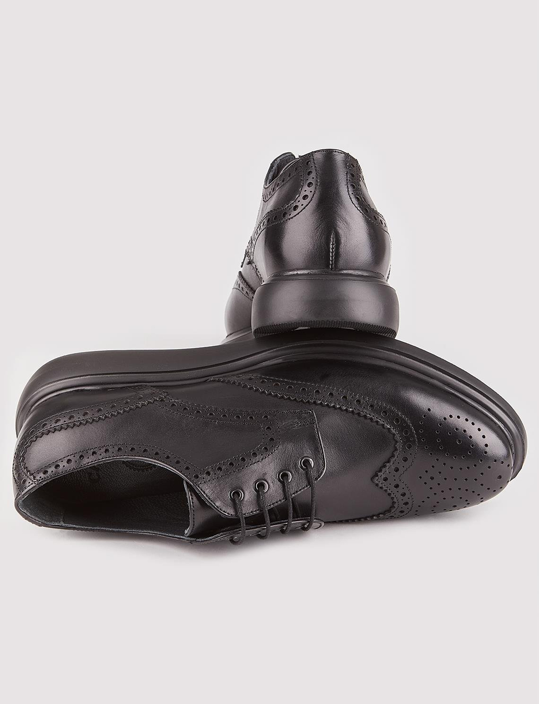 Men Black Genuine Leather Lace Up Casual Shoes