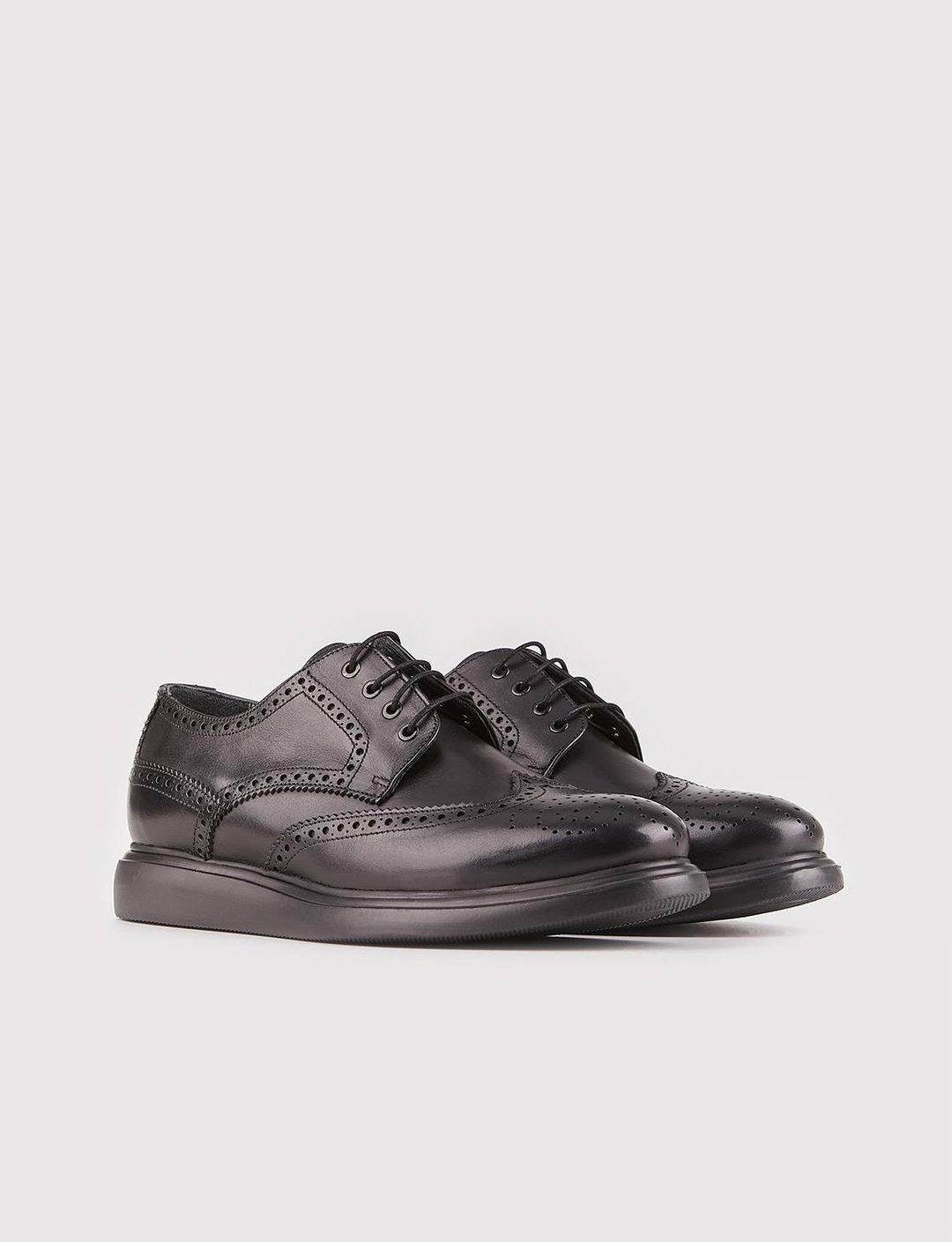 Men Black Genuine Leather Lace Up Casual Shoes