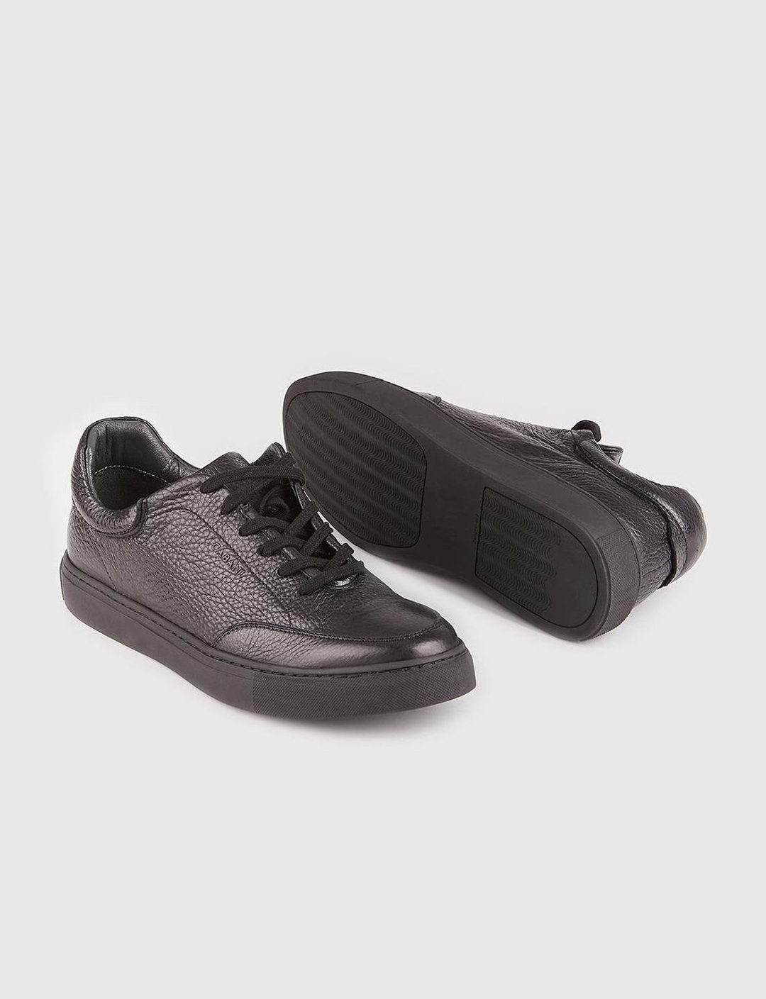 Men Black Genuine Leather Lace Up Sneakers