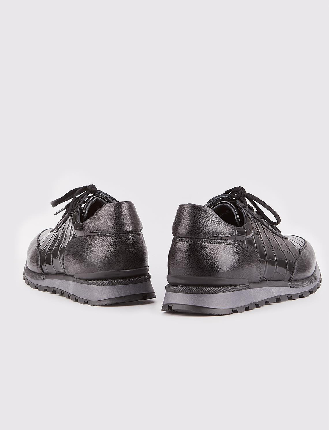 Men Black Genuine Leather Lace Up Sneakers