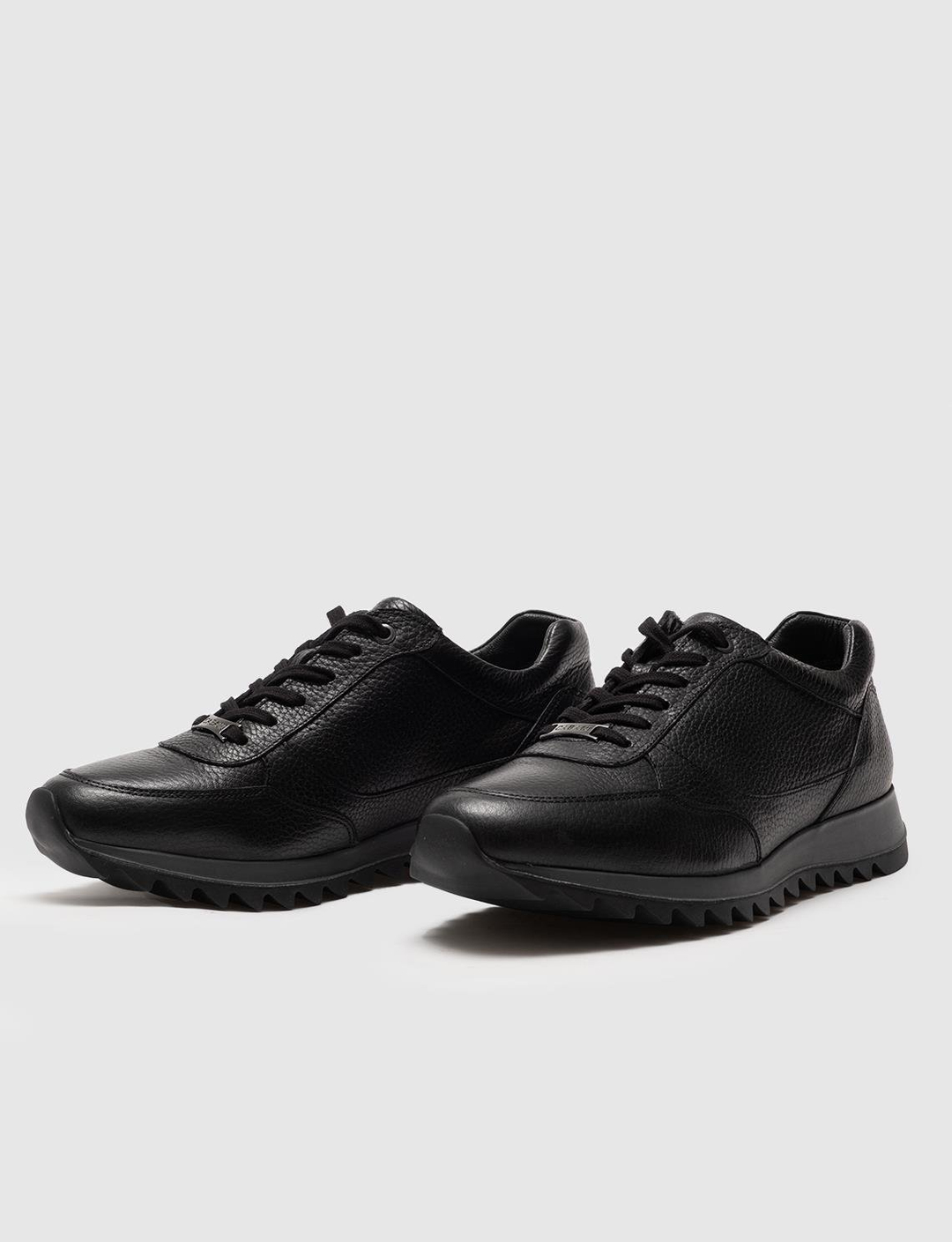 Hakiki Deri Siyah Bağcıklı Sneaker Kauçuk Tabanlı Erkek Spor Ayakkabı