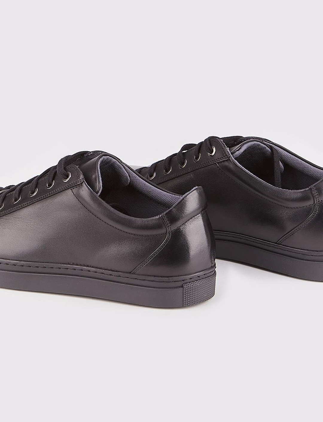 Men Black Genuine Leather Lace Up Casual Shoes