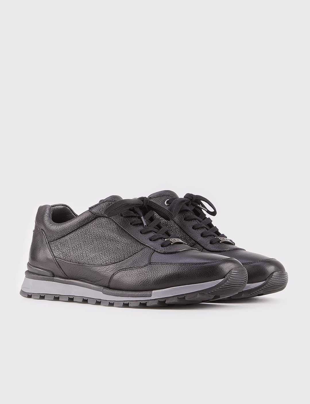 Men Black Genuine Leather Lace Up Front Sneakers