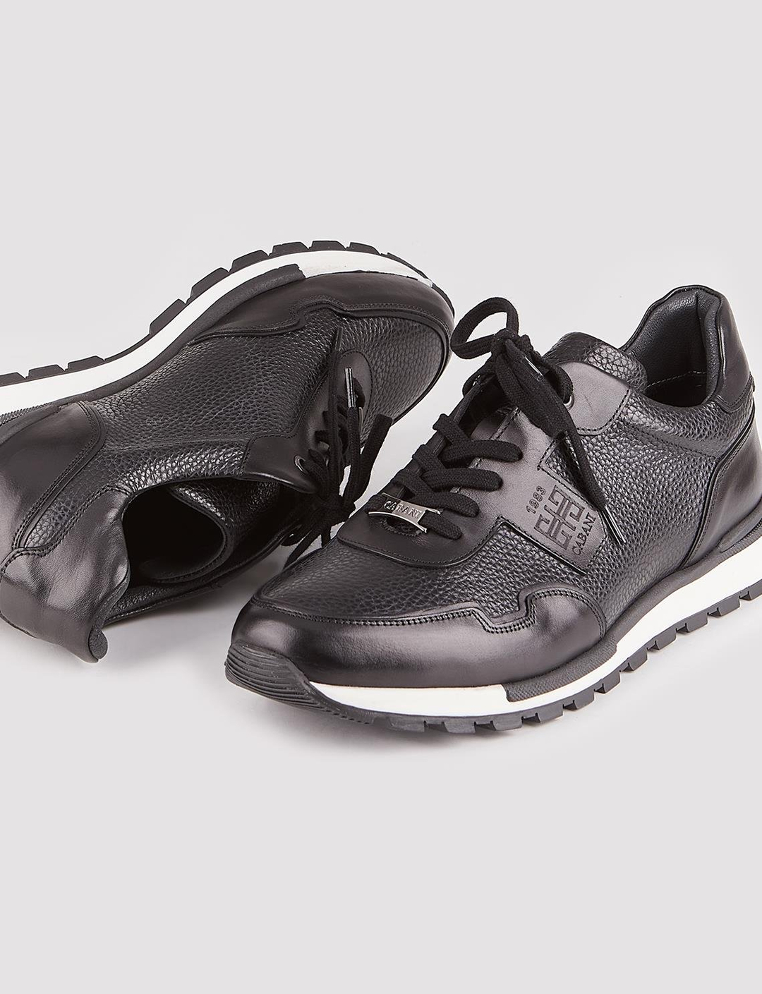 Men Black Genuine Leather Lace Up Sneakers