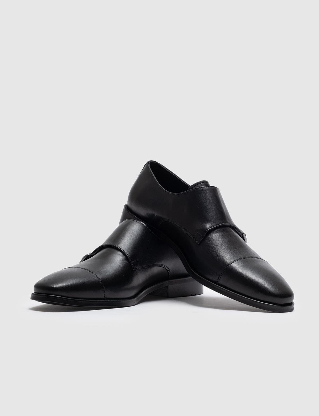 Hakiki Deri Siyah Çift Tokalı Erkek Klasik Ayakkabı