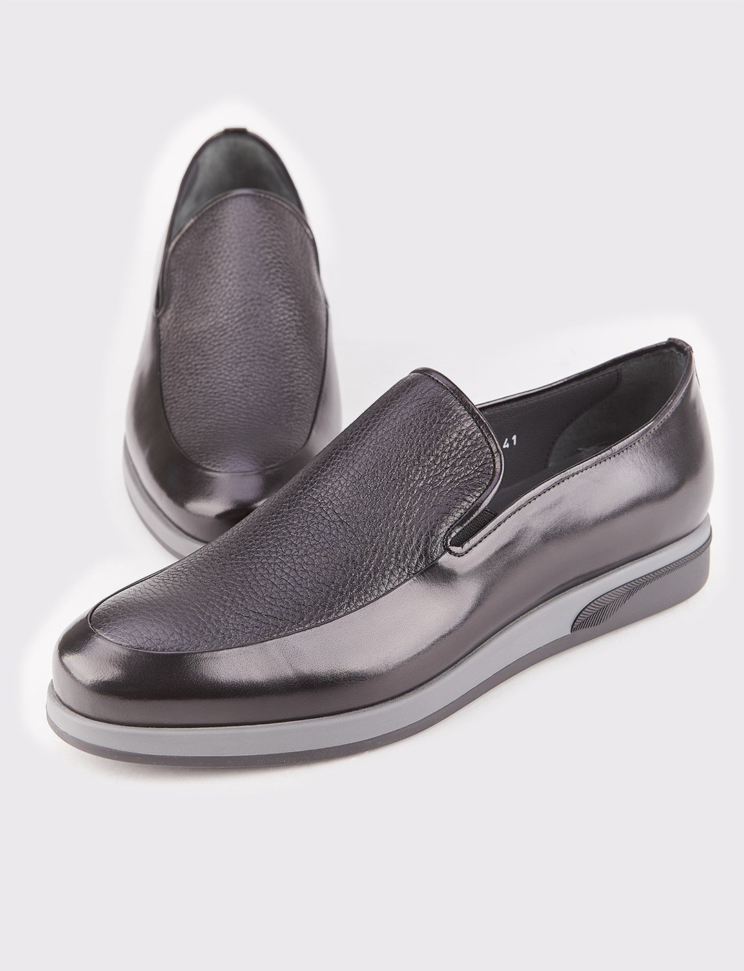 Cabani Özel Tasarım Matteo Geyik Derisi Bağcıksız Klasik Erkek Ayakkabı  5461 Siyah