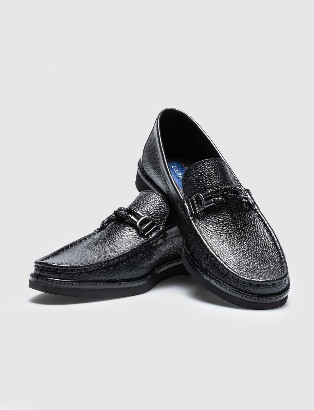 Men Black Genuine Leather Metal Decor Loafers