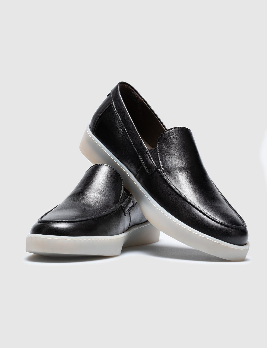 Men Black Genuine Leather Slip On Casual Shoes