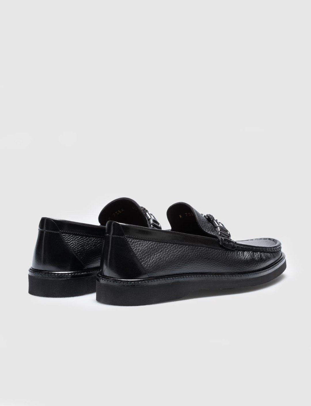 Men Black Genuine Leather Metal Decor Loafers