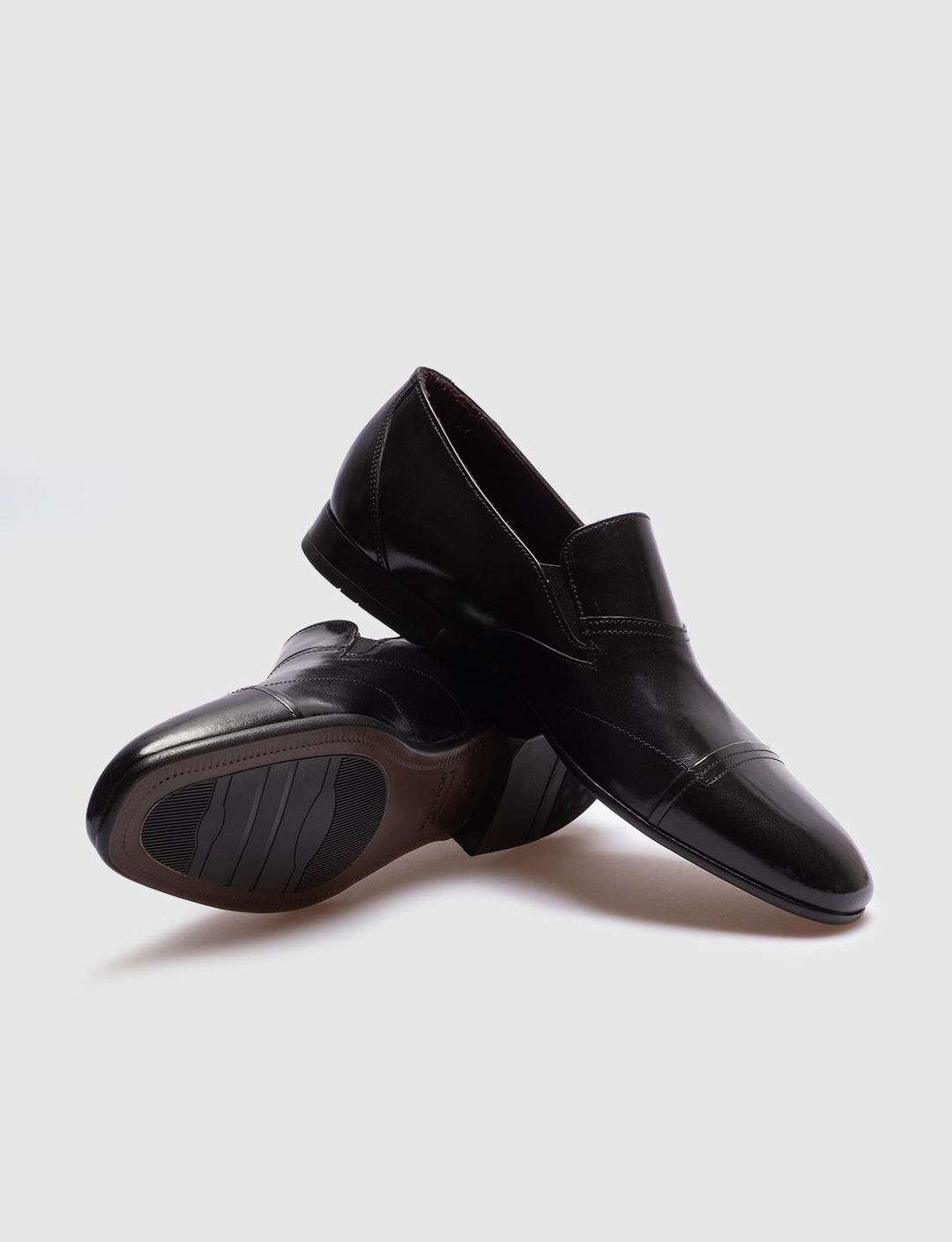 Men Black Genuine Leather Cap Toe Dress Shoes