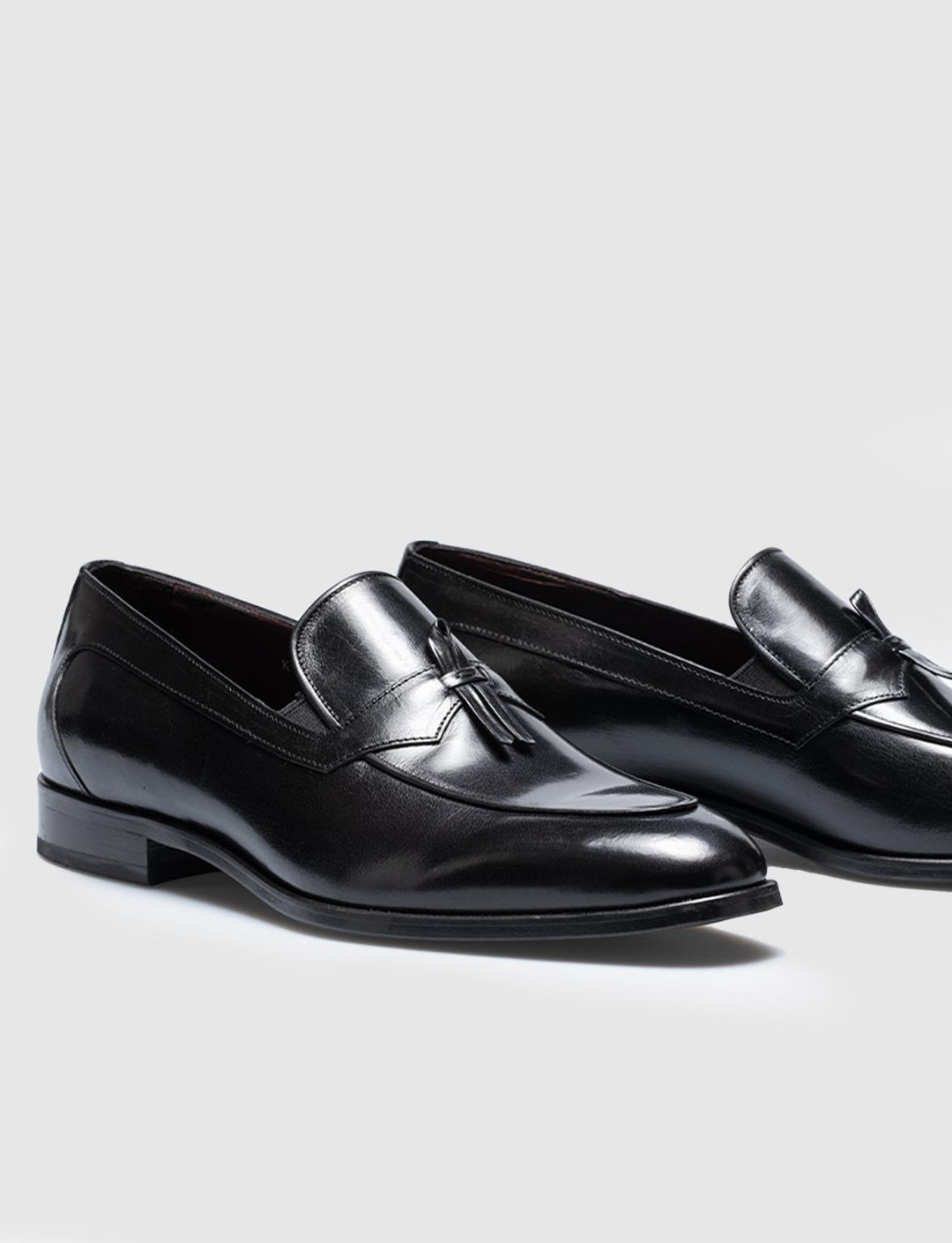 Men Black Genuine Leather Tassel Detail Dress Shoes