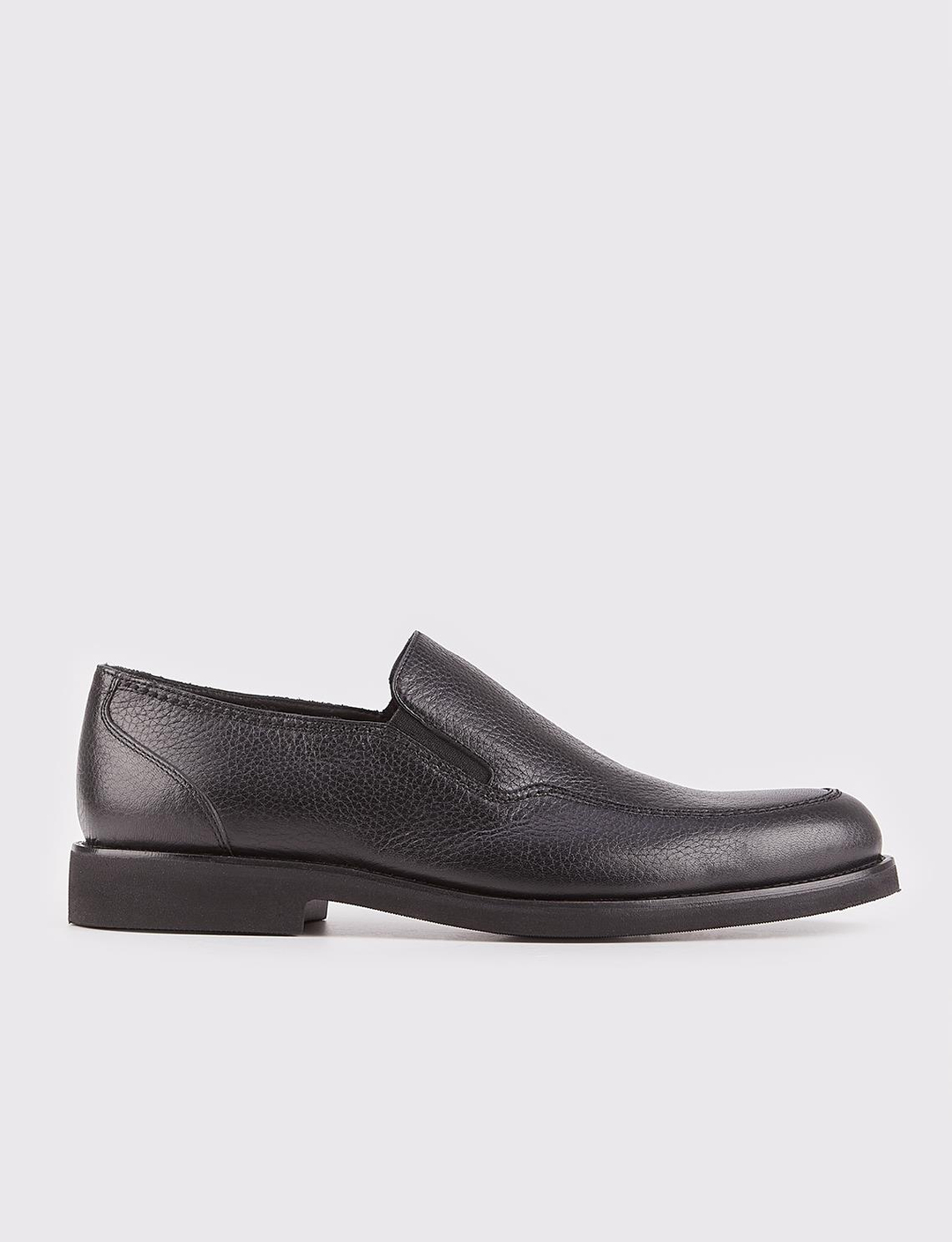 Men Black Genuine Leather Slip On Furry Shoes