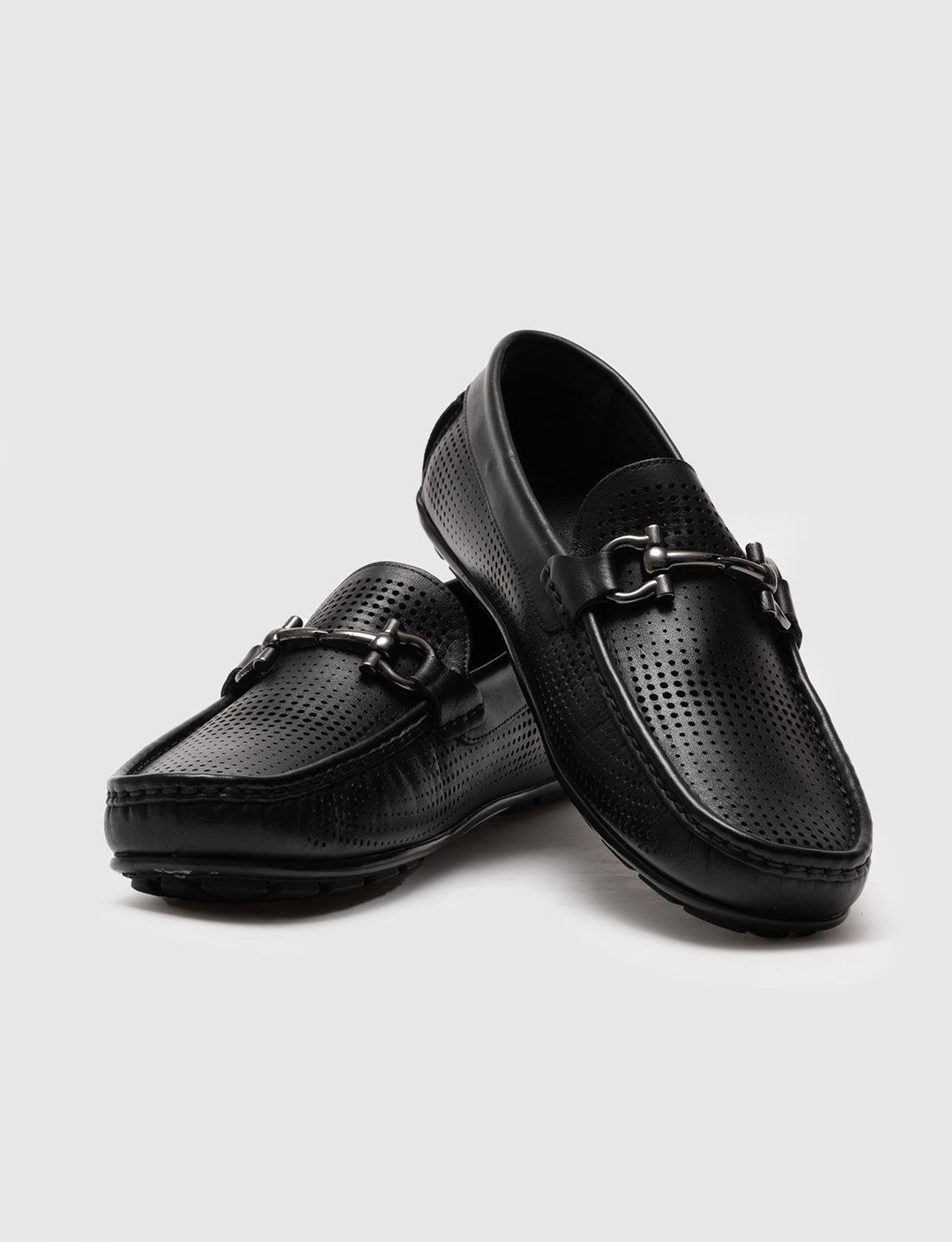 Men Black Genuine Leather Breathable Bit Loafers