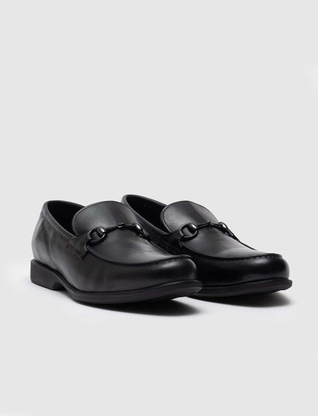 Men Black Genuine Leather Bit Loafers