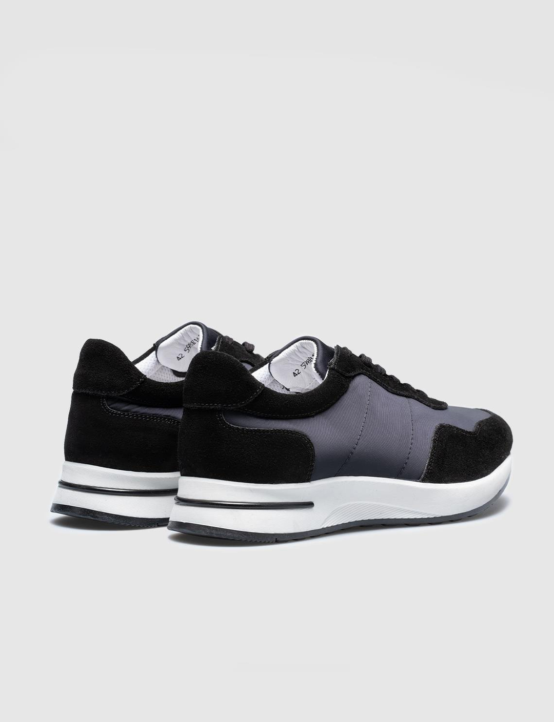 Men Black Genuine Leather Lace Up Sneakers