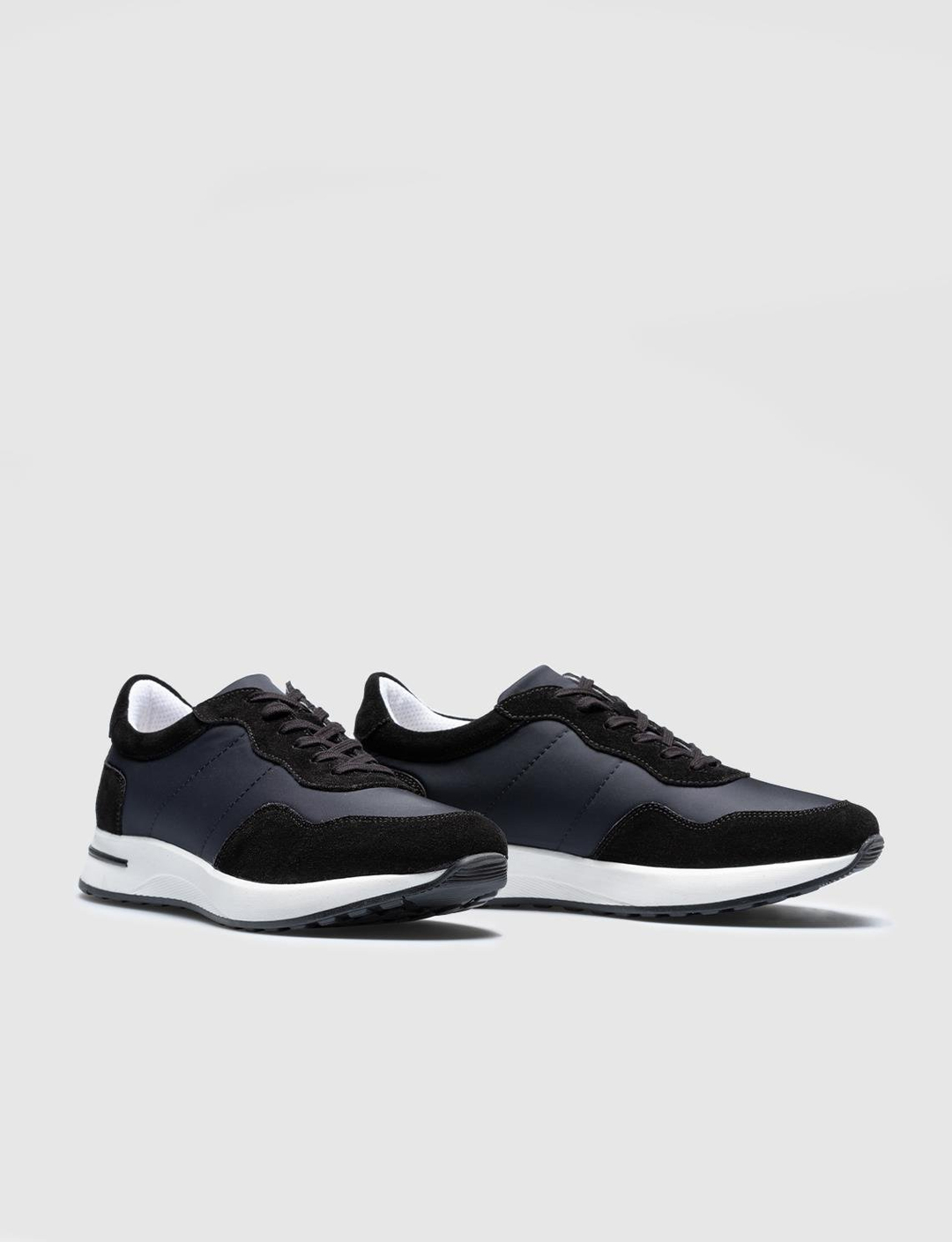 Men Black Genuine Leather Lace Up Sneakers