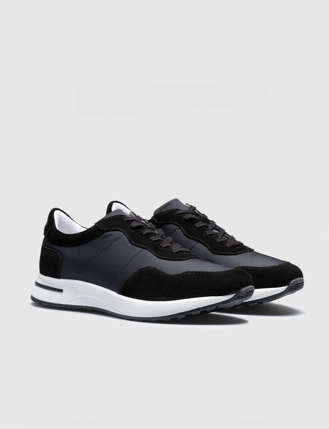 Men Black Genuine Leather Lace Up Sneakers