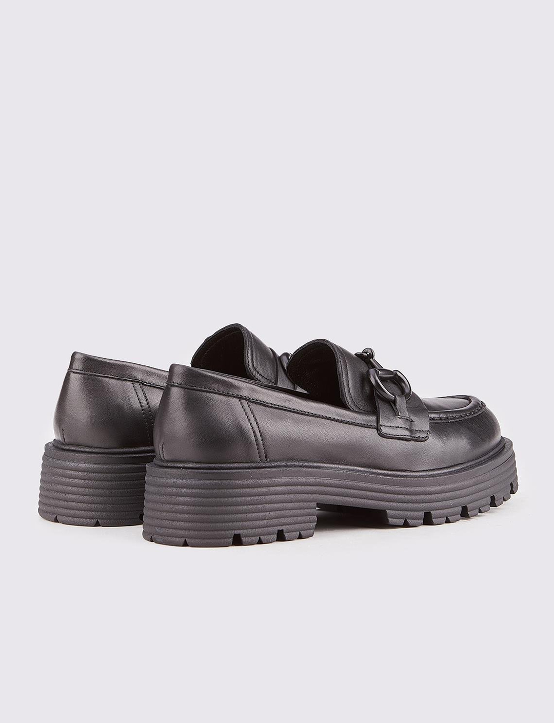 Hakiki Deri Siyah Kadın Düz Günlük Ayakkabı