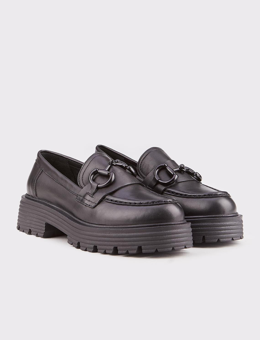 Hakiki Deri Siyah Kadın Düz Günlük Ayakkabı