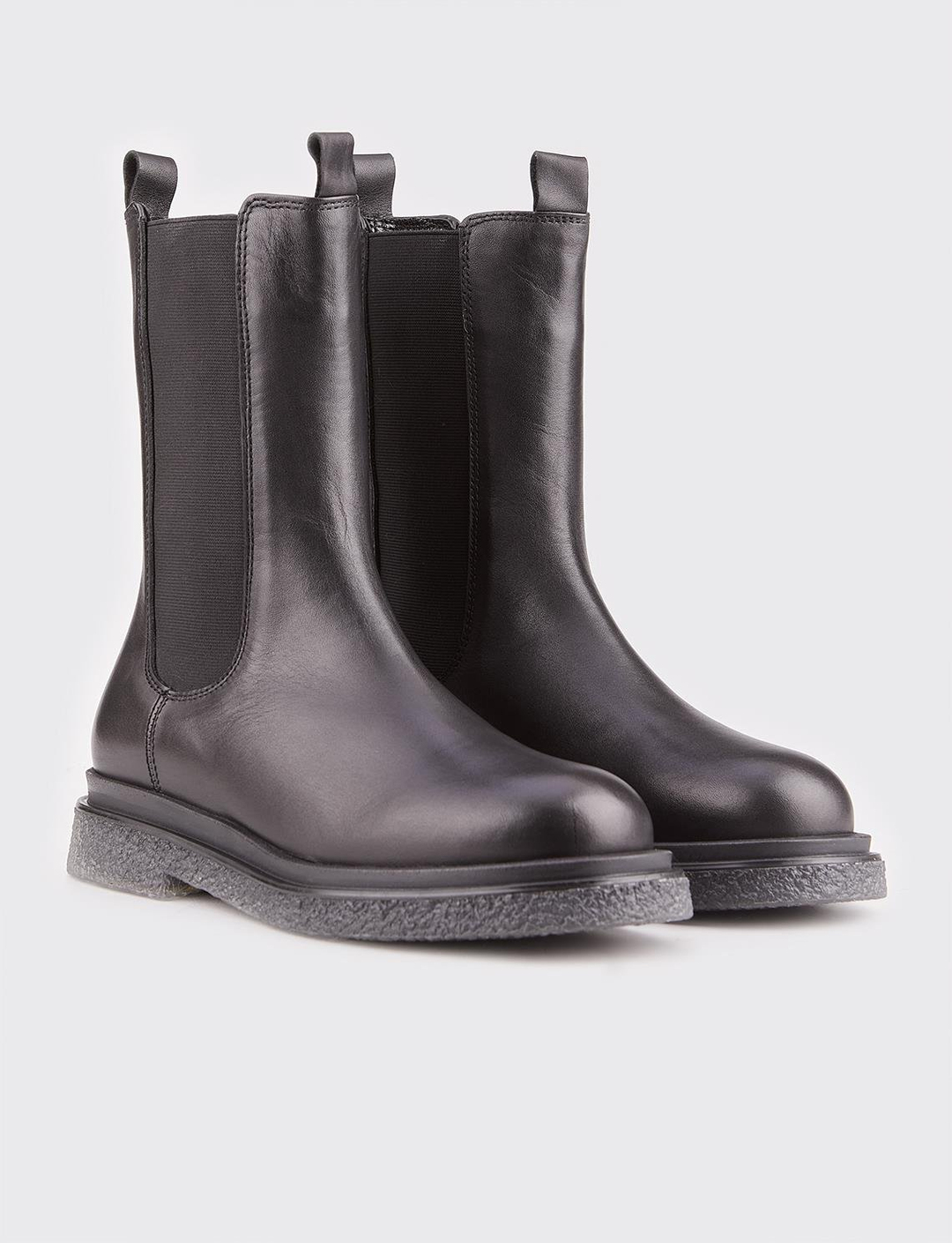 Women Black Genuine Leather Chelsea Boots