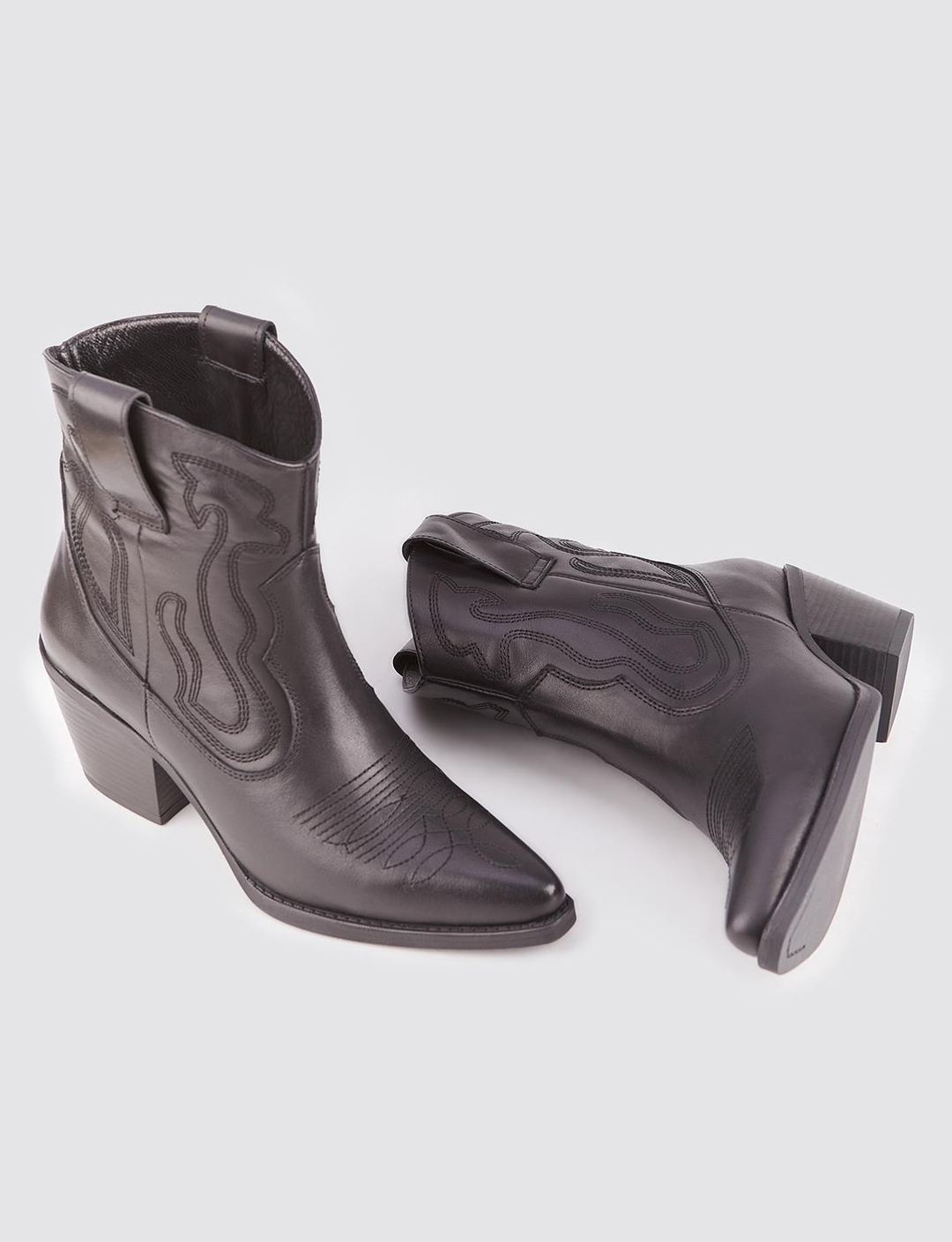 Hakiki Deri Siyah Kadın Western Bot