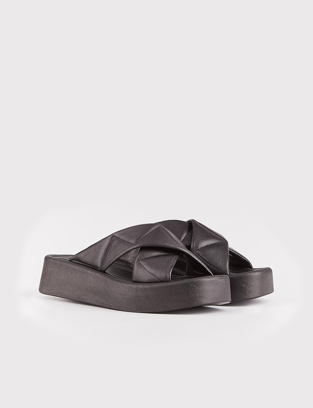 Hakiki Deri Siyah Kadın Yüksek Tabanlı Terlik