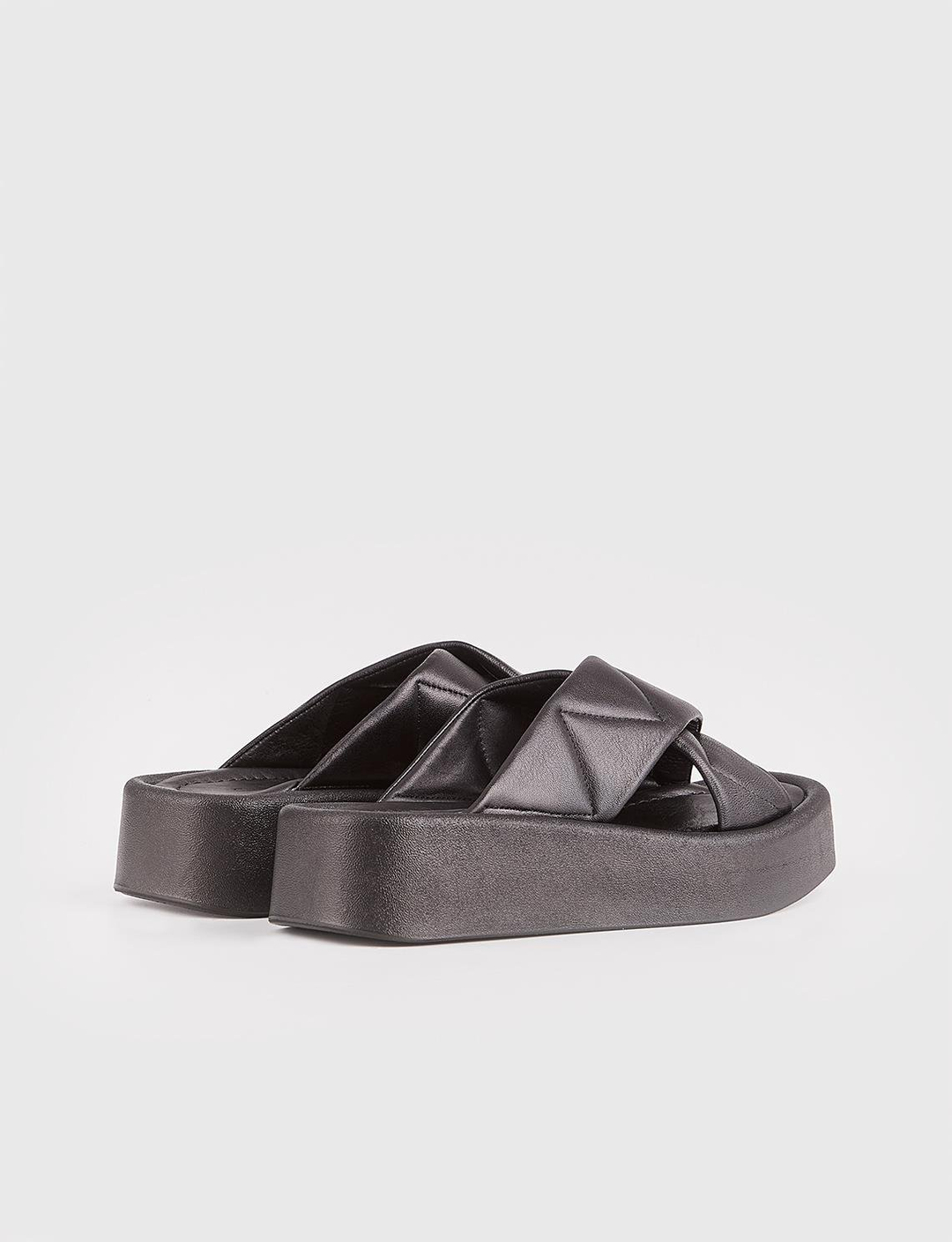 Hakiki Deri Siyah Kadın Yüksek Tabanlı Terlik