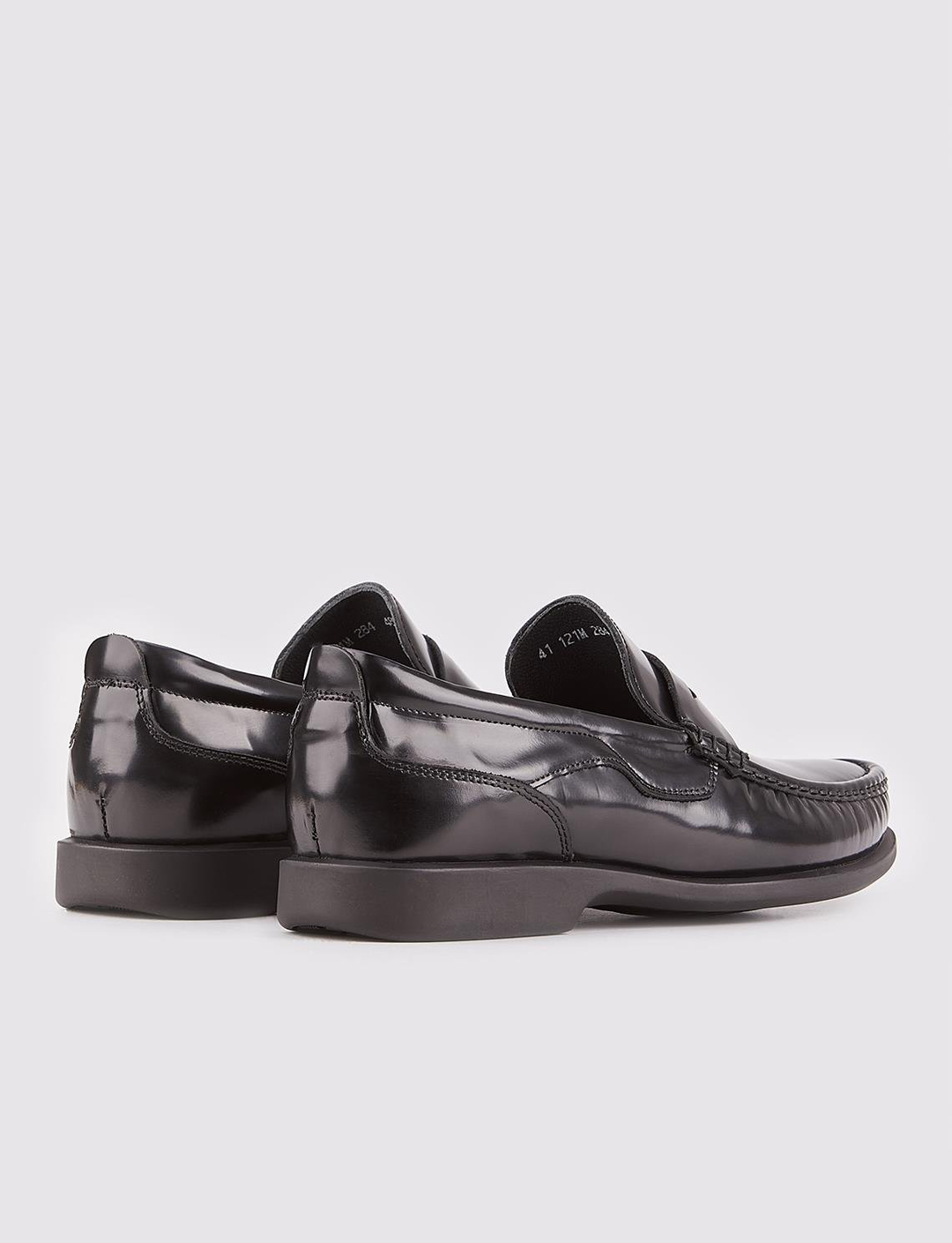 Hakiki Deri Siyah Kaymaz Kauçuk Tabanlı Erkek Günlük Ayakkabı