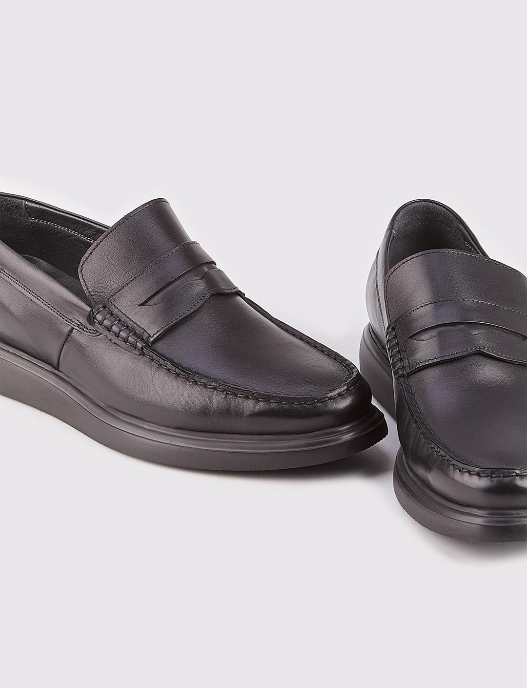 Hakiki Deri Siyah Kemerli Erkek Günlük Loafer Ayakkabı