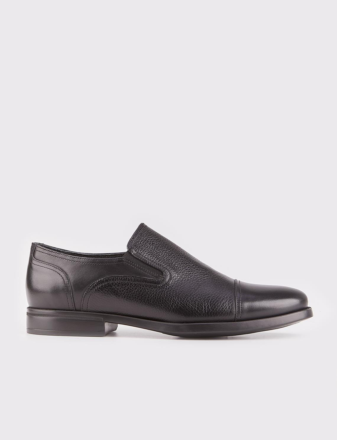 Men Black Genuine Leather Cap Toe Casual Shoes