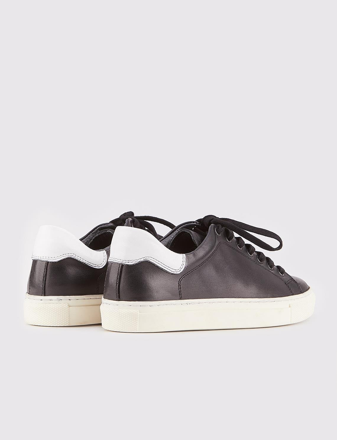 Women Black Genuine Leather Lace Up Sneakers