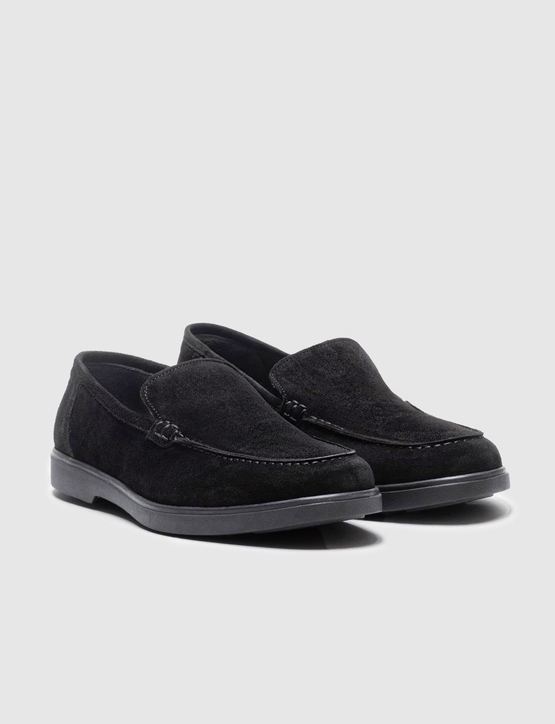 Men Black Suede Genuine Leather Slip On Casual Shoes