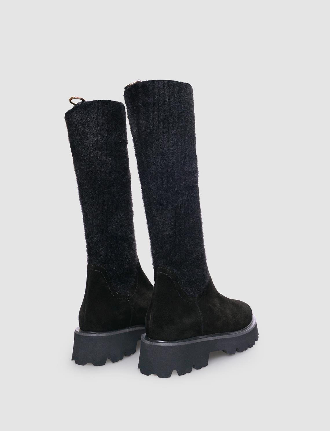 Hakiki Deri Siyah Süet Kadın Dizaltı Çizme