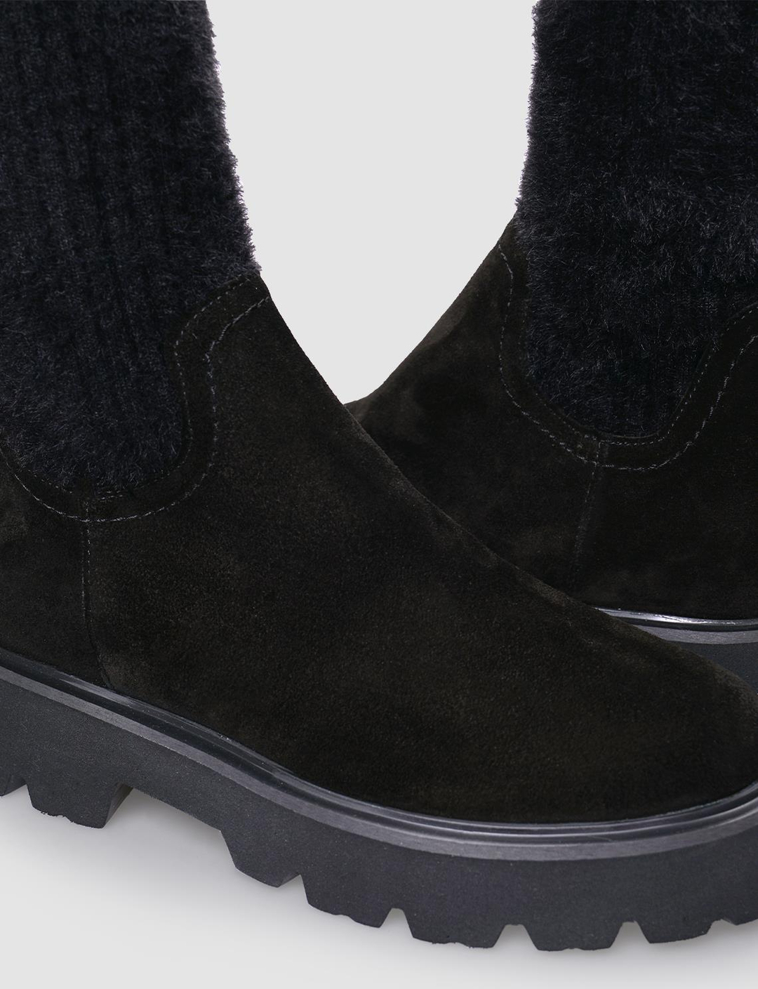 Hakiki Deri Siyah Süet Kadın Dizüstü Günlük Çizme