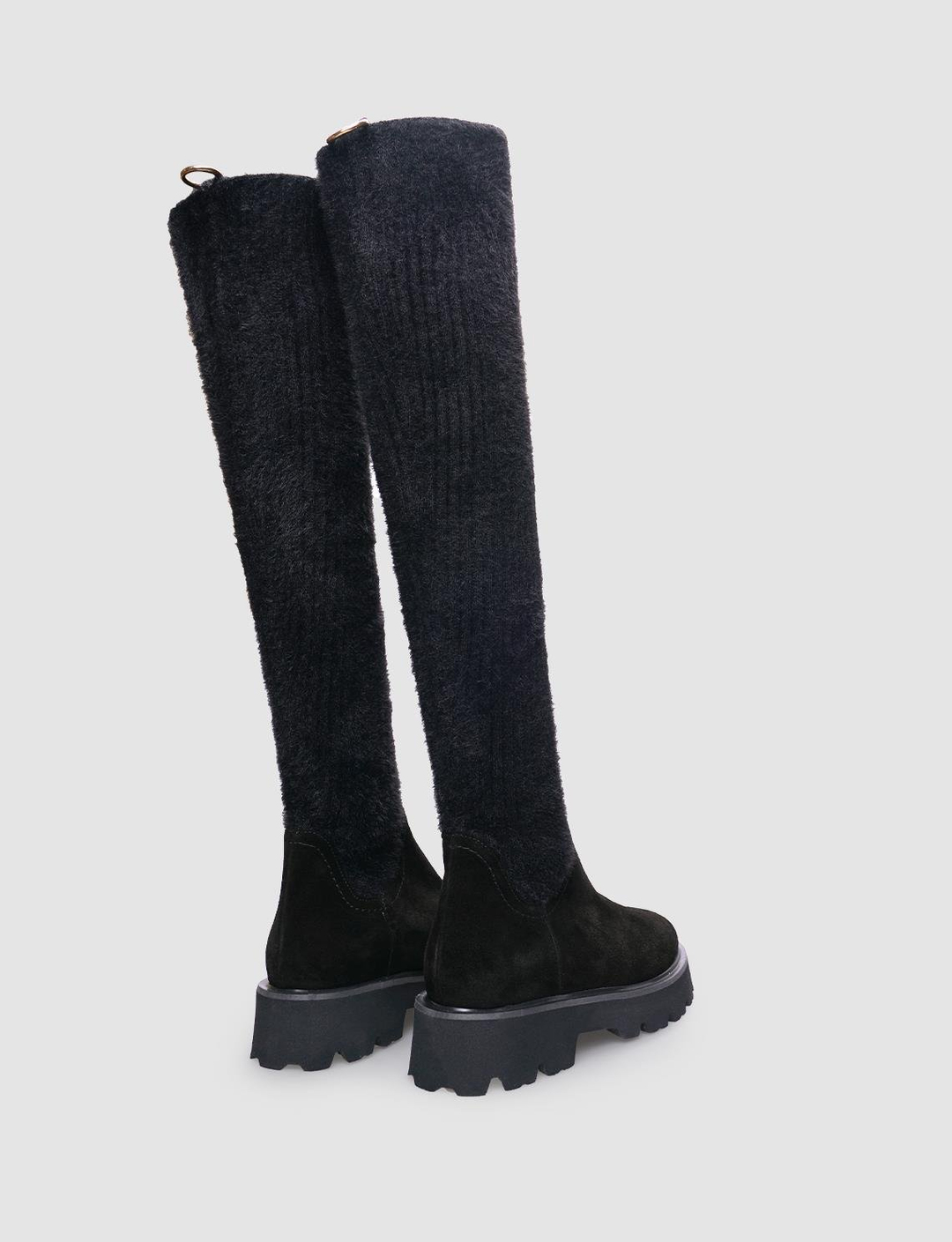 Hakiki Deri Siyah Süet Kadın Dizüstü Günlük Çizme