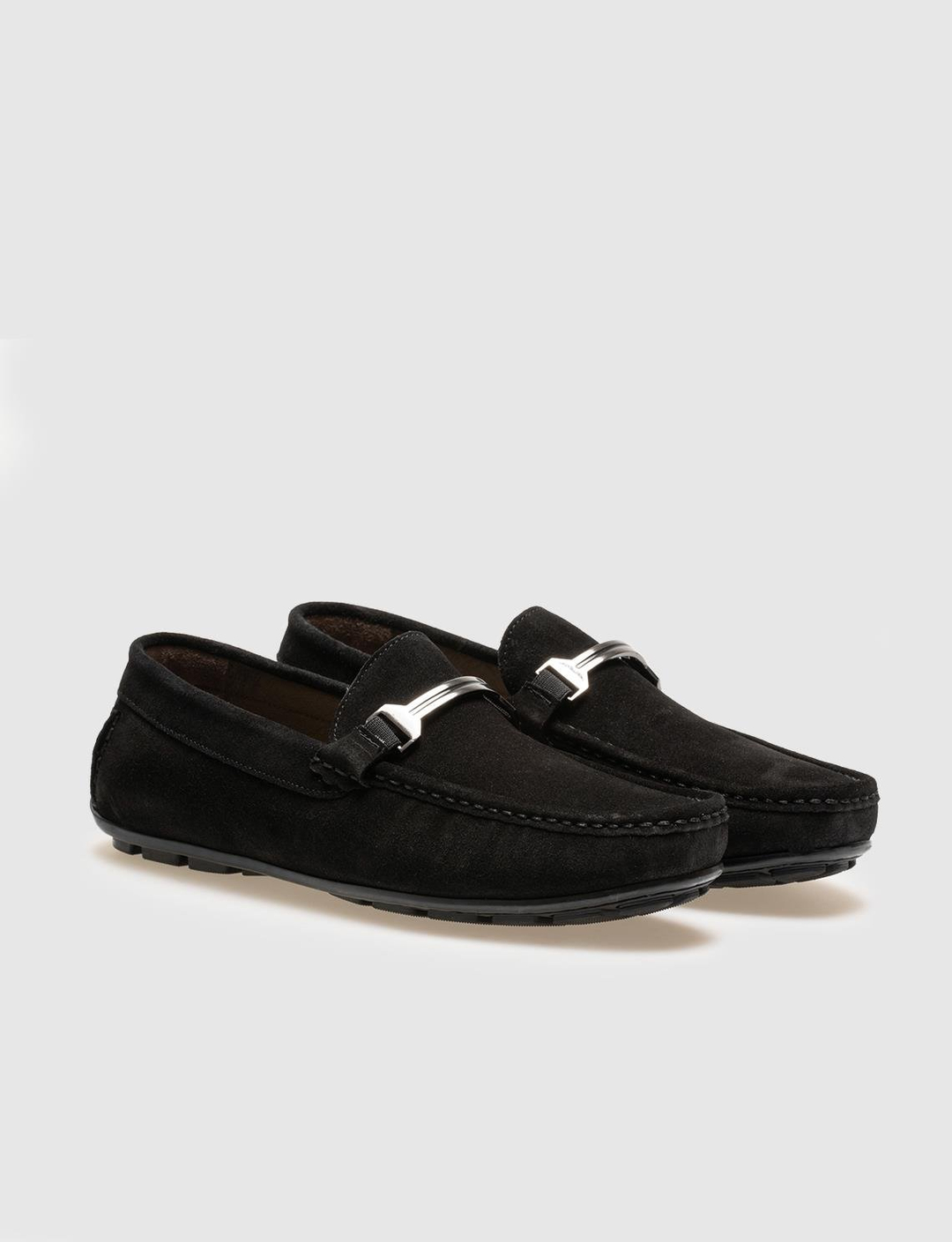 Men Black Suede Genuine Leather Bit Loafers