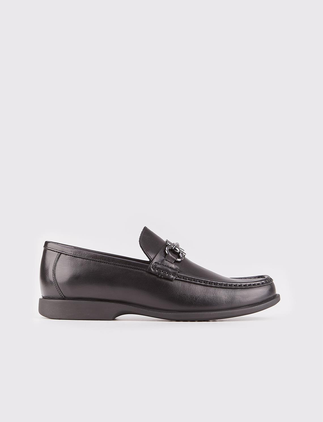 Men Black Genuine Leather Moc Toe Bit Loafers