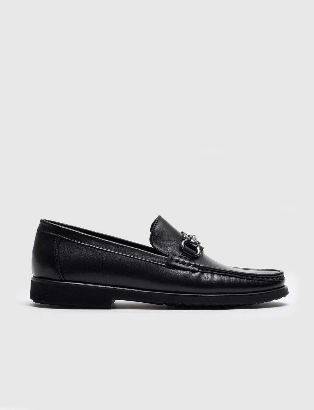 Men Black Genuine Leather Bit Loafers