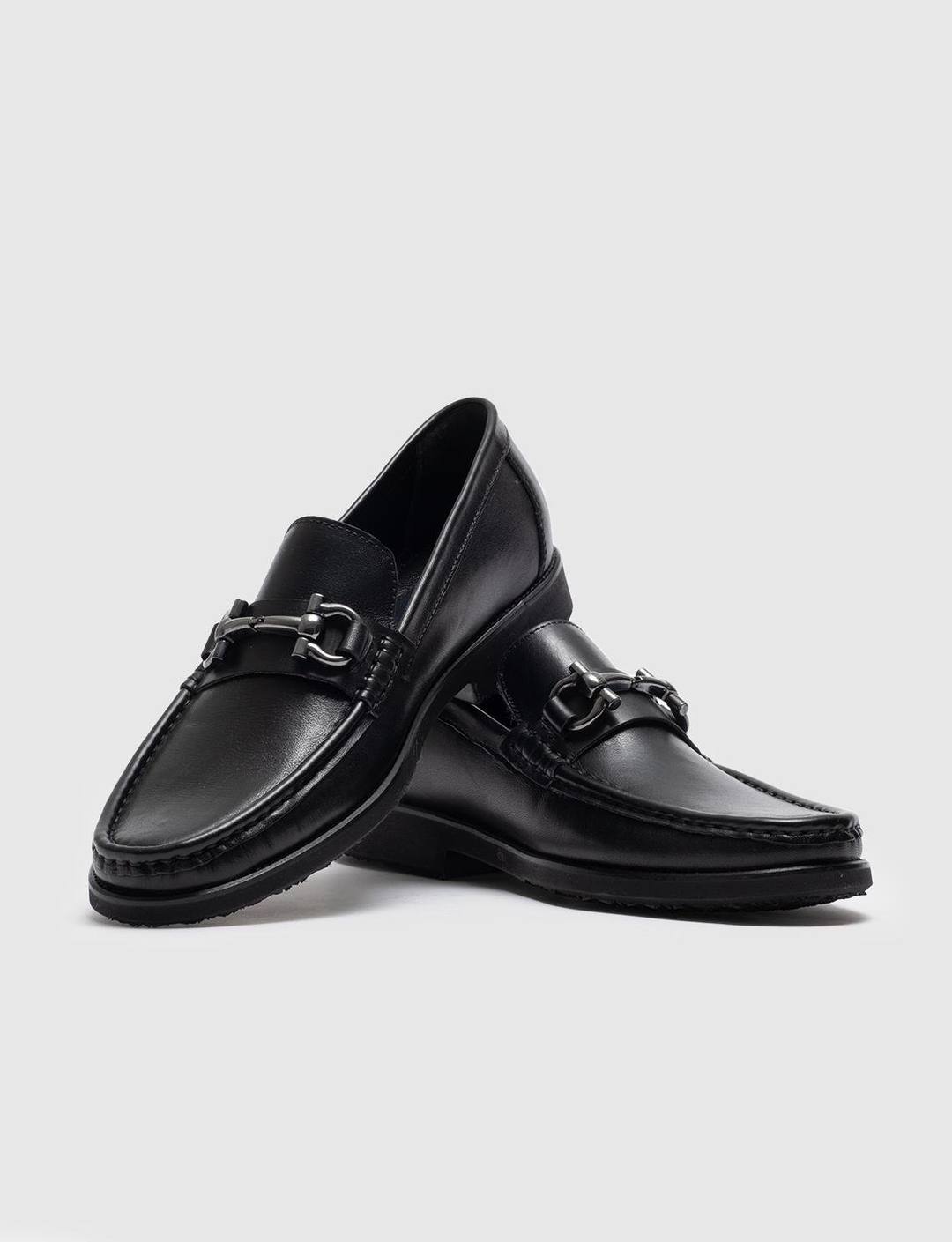 Men Black Genuine Leather Bit Loafers
