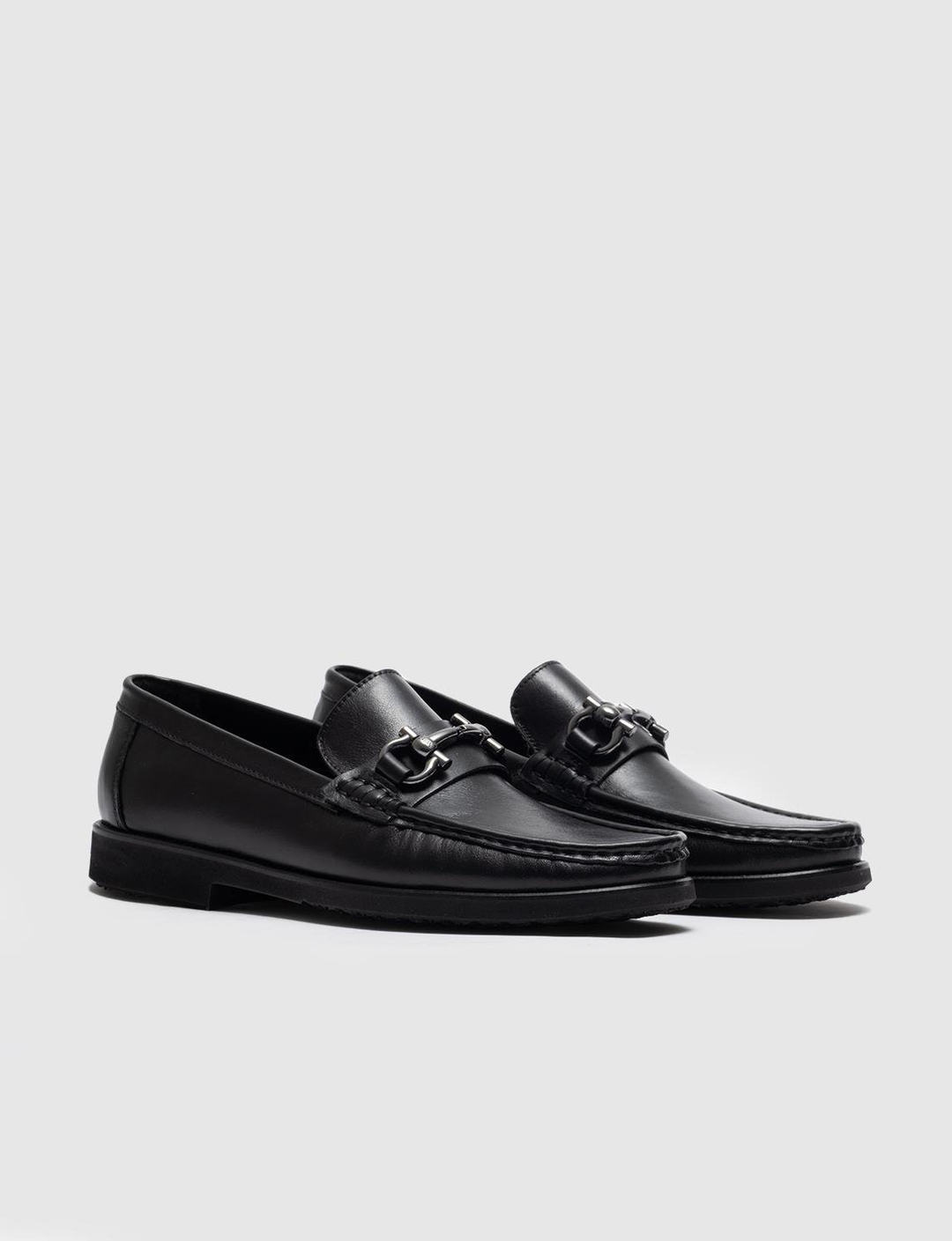 Men Black Genuine Leather Bit Loafers