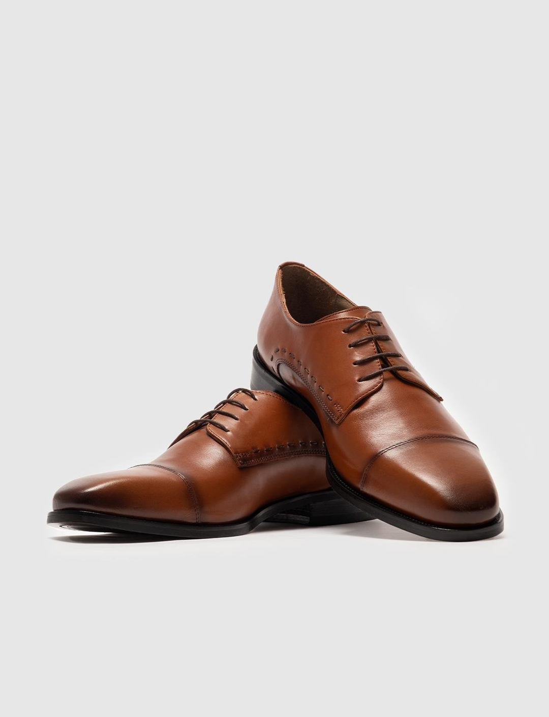 Men Tan Genuine Leather Cap Toe Dress Shoes